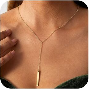 Lariat Necklace for Women,Dainty Gold/Silver Drop Y Chain Necklace Dangle Long Necklace Simple Fashion Jewelry Gift | Cubic Zirconia Necklace