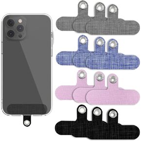 12 Pack Cell Phone Lanyard Canvas Tether Tab, 4 Colors Universal Fabric Phone Tether Patch Pad Sticker with Metal Ring Replacement Attachment Cellphone Pad for Smartphone Safety Wrist Neck Strap