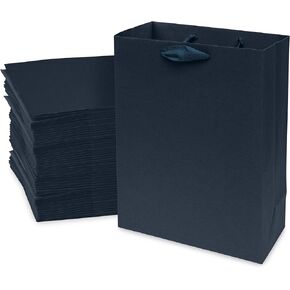 Kraft Gift Bags - 50 Pack 10.5x3x8.25 Medium Designer Shopping Bags with Ribbon Handles, Brown Gift Bags for Boutiques, Small Business, Merchandise, Apparel, Birthday, Parties, Events, Bulk in Kuwait