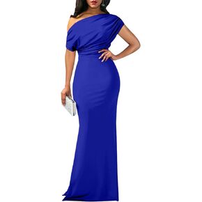 shengfan Formal Evening Dress for Women Elegant 2024 Sexy Off Shoulder Ruched Wedding Guest Bodycon Party Maxi Dresses