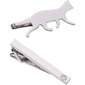 Cat Tie Clip Set Stainless Steel Silver Tie Bar for Men Unique Gift Box