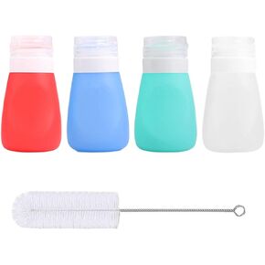 Squeeze Salad Dressing Bottles with Cleaning Brush | Portable Sauce Bottles Condiment Bottles | Dressing to Go for Lunch | 2 OZ, Set of 4 | Food-grade Silicone, BPA Free in Kuwait