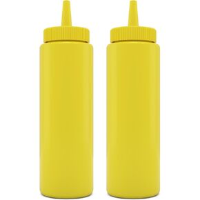 BRIGHTFROM Condiment Squeeze Bottles, YELLOW 8 OZ Empty Squirt Bottle with Wide Neck - Great for Ketchup, Mustard, Syrup, Sauces, Dressing, Oil, BPA FREE Plastic - 2 PACK