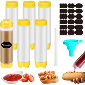6 PCS 16 oz Inverted Plastic Squeeze Bottles, Refillable Tip Large Valve Dispenser Condiment Squeeze Bottle for Sauces Ketchup Sour Cream Self Sealing Syrup Dispenser for Restaurants
