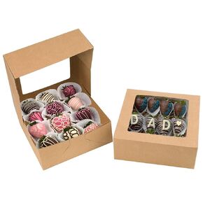 8x8x3 inch Bakery Boxes with Window Chocolate Strawberry Boxes for Pie Cake Cupcake Cookie Macaron Breakable Heart, Paper Charcuterie Box (30 Pack,White)