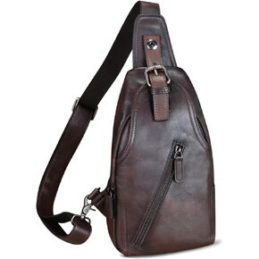 Genuine Leather Sling Bag Multifunction Crossbody Hiking Fanny Daypack Vintage Chest Shoulder Backpack Motorcycle Purse