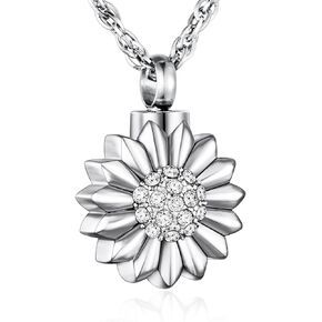XIUDA Sunflower Cremation Urn Necklace for Ashes Keepsake Cremation Jewelry for Human Ashes Stainless Steel Ashes Holder with Flower