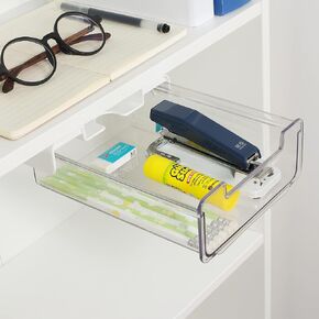 Under Desk Drawer Slide Out with Phone Stand, Clear Plastic Pencil Drawer Under Desk, Add a Drawer Tray for Office/Pen, Hidden Drawerm, Desk Drawer Attachment-Large