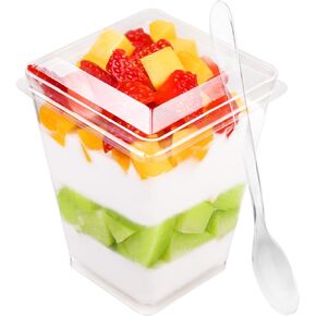 100 Pack 5 oz Plastic Dessert Cups with Lids and Spoons, Yogurt Parfait Cups with Lids Appetizer Cups for Party, Mini Dessert Cups with Spoons Dessert Shooter Cups for Pudding and Fruit