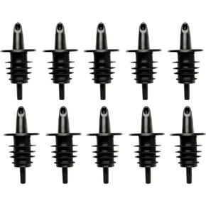 Hawaiian Shaved Ice 10 pack Free Flow Pourers, for Snowcone Syrup, Plastic Bottle Spout for Mixed Drinks, Snow Cone, Mochas & Latte Flavor - Black