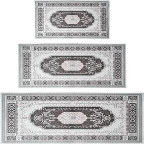 Yellow Hallway Rug - Set of 3 Washable Kitchen Rugs Bohemian Non-Slip Low-Pile Laundry Room Rugs Soft Bathroom Floor Mats Printed Rug Runner Rugs for Entryways, Bedrooms and Living Rooms