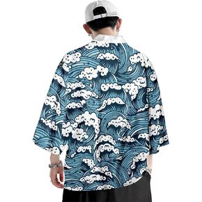 DOVWOER Men and Women's Japanese Kimono Cardigan Jackets Casual Open Front Lightweight Coat Unisex Size S-3XL