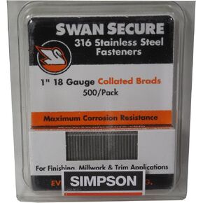 Simpson Strong-Tie T18N100FNB 1" 18ga 316SS Straight Finish Nails 500ct