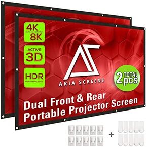 Akia Screens Dual Projector Screen Rear Front 120 inch 16:9 Portable Foldable Anti-Crease 8K 4K Ultra HD 3D Ready Indoor Outdoor Movie Home Theater Video AK-DIYOUTDOOR120H1