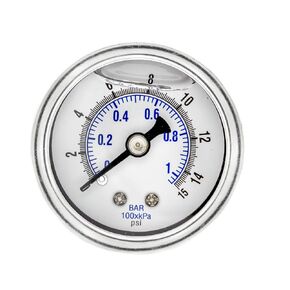 PIC Gauges 202L-158D Center Back Mount Glycerine Filled Pressure Gauge w/ SS Case/Bezel, Brass Internals, PC Lens, 1.5" Dial, 0/60 psi Range, 1/8" Male NPT