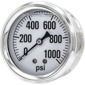 مقاييس PIC AG-202L-254K مقياس ضغط بمقياس واحد مملوء بالجلسرين في الخلف مع حافظة/إطار SS، أجزاء داخلية من النحاس، عدسة بلاستيكية، قرص 2.5 بوصة، ذكر NPT 1/4 بوصة، نطاق 0-600 رطل لكل بوصة مربعة