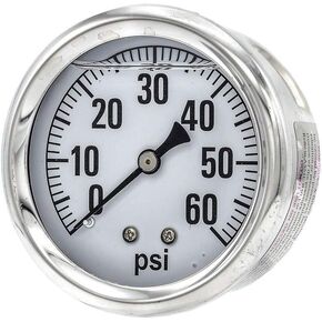PIC Gauges AG-202L-254K Center Back Mount Glycerin Filled Single Scale Pressure Gauge w/ SS Case/Bezel, Brass Internals, Plastic Lens, 2.5" Dial, 1/4" Male NPT, 0-600 psi Range in Kuwait