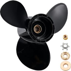 10 3/8 x 13 (10 Spline Tooth) Boat Motor Aluminum Alloy Propeller for Mercury Engines 9.9/15/18/20/25HP,RH,3 Blades,Black, 10.375 x 13,Replaces 48-19640A40