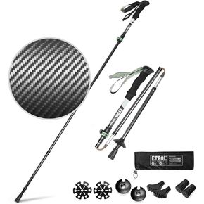 2 PC Carbon Fiber Trekking Poles, Ultra Light / 0.5LB Foldable Hiking & Walking Poles for Men and Women, Folding Trekking Poles for Camping Backpacks with Quick Flip Lock, EVA Handle