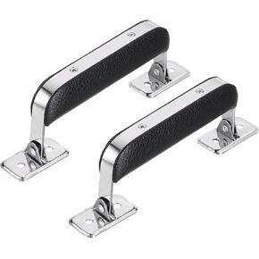 uxcell Leather Handle, 2Pcs - Metal Luggage Handle, Vintage Suitcase Replacement Strap, Vintage Pull Handle for Trunk Handbag Briefcase Speaker Box (Black)