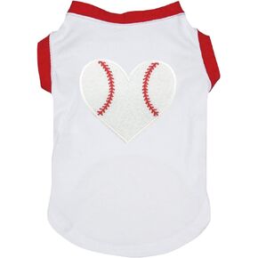 Petitebella Baseball Heart Puppy Dog Shirt (Red, Small)