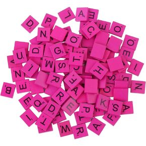 (100Pcs/Set, Rose Red) Mix Wooden Letters Tiles - Colourful Varnished Scrambled Alphabet Scrabbles Pieces | Replacement for Board Phonics, Spelling Games, Wall Decor, Classroom, Name Family Crafting