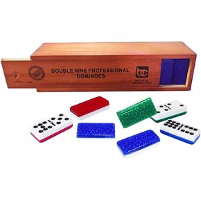 Bene Casa - Green Double Nine High Gloss Dominoes Set - Includes 55 Dominoes - Comes in a Natural Wooden Storage Box with Walnut Finish