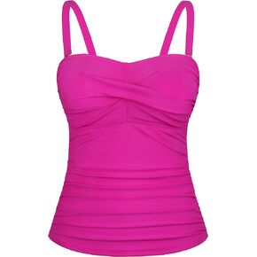 Hilor Women's Underwire Tankini Top Swimsuit Ruched Tummy Control Bathing Suit Tops Retro Slimming Swim Top Swimwear Only