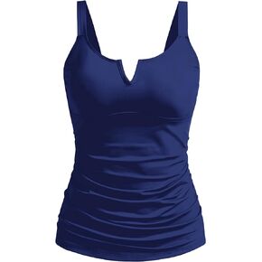 V Neck Tankini Top for Women Ruched Tummy Control Swimsuit Tops Adjustable Wide Straps Swimwear No Bottoms