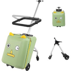 Ride on Suitcase for Kids, 20'' Carry on Luggage with Child Seat Design, Kids Carry on Luggage with Wheels, Equipped with a Removable Stroller, Suitable for Parents to Travel with Their Kids(Green)