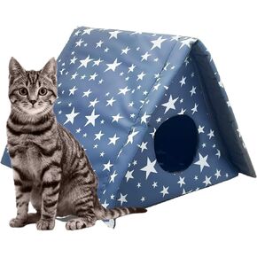 Fhiny Stray Cats Shelter, Waterproof Outdoor Cat House Foldable Warm Pet Cave for Winter Wild Animal Tent Bed Anti-Slip Kitten Cave for Feral Cat Dog Puppy Weatherproof (M, Brown)