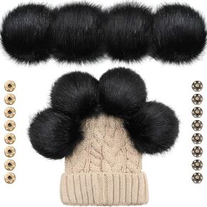 8 Pcs 6 Inch Large Fur Pom Pom Balls for Hats Craft Fur Puff Ball Fluffy Hat Pompom Faux Fur Pompom Balls with Snap Button for Hat Shoes Scarves Bag Charms DIY Crafts (Black)
