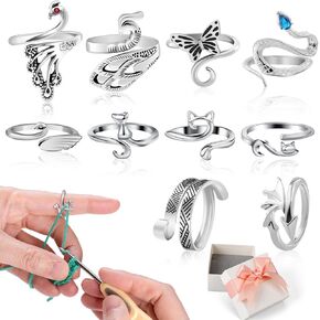 JULBEAR 10 Pcs Crochet Rings, Adjustable Crochet Tension Ring Cute Animal Crochet Ring for Finger Yarn Ring Knitting Crocheting Release Finger Pain and Faster Knitting Crochet Accessories in Kuwait
