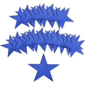 50pcs Glitter Star Cutouts, 6inch Twinkle Star Glitter Paper Confetti Star Shape Paper Cut Outs for Bulletin Board Classroom Wall Party Supplies (Blue)