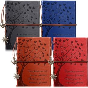 4 Pcs Thank You Gift 200 Pages Vintage Leather Journal Teacher Appreciation for Helping Me Grow Teacher Notebook End of Year Teacher Gift Refillable Teacher Journal for Teacher Birthday Graduation