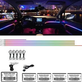شريط إضاءة LED داخلي للسيارة من الأكريليك للتحكم في التطبيق، لون RGB Symphony 10 في 1 مع 175 بوصة 570 مصباح LED من الألياف البصرية، 16 مليون لون، وظيفة صوتية نشطة، أضواء نيون للسيارة in Kuwait