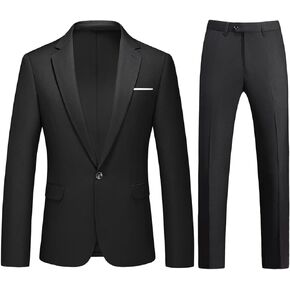 TRONSTORE Men's 2 Piece Suits One Button Slim Fit Solid Suits Business Jacket Pants