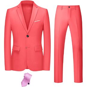 Men's Slim Fit 2 Piece Suit, 2 Button Solid Jacket Pants Set