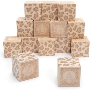 Uncle Goose Uppercase Animal Print Alphablank Blocks - Made in The USA