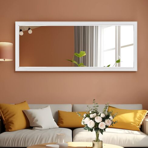 NeuType Wall-Mounted Mirror 43"x16" Rectangular Hanging Mirror Wall Mirror Hanging or Leaning Against Wall Best for Bedroom Living Room Dressing Mirror Polystyrene Frame,Origin White(No Stand) in Saudi Arabia