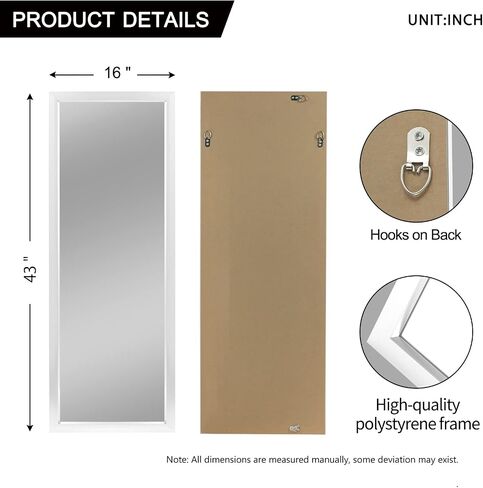 NeuType Wall-Mounted Mirror 43"x16" Rectangular Hanging Mirror Wall Mirror Hanging or Leaning Against Wall Best for Bedroom Living Room Dressing Mirror Polystyrene Frame,Origin White(No Stand) in Saudi Arabia