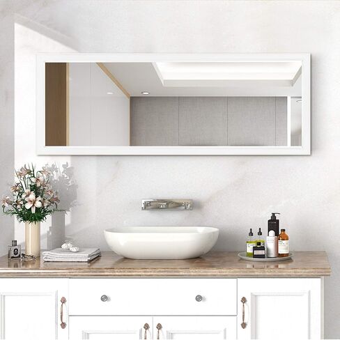 NeuType Wall-Mounted Mirror 43"x16" Rectangular Hanging Mirror Wall Mirror Hanging or Leaning Against Wall Best for Bedroom Living Room Dressing Mirror Polystyrene Frame,Origin White(No Stand) in Saudi Arabia