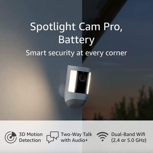 Like-New Ring Spotlight Cam Pro, Plug-In, Home or business security, Retinal 2K Video, Color Night Vision and Two-Way Talk with Audio+, White in Saudi Arabia