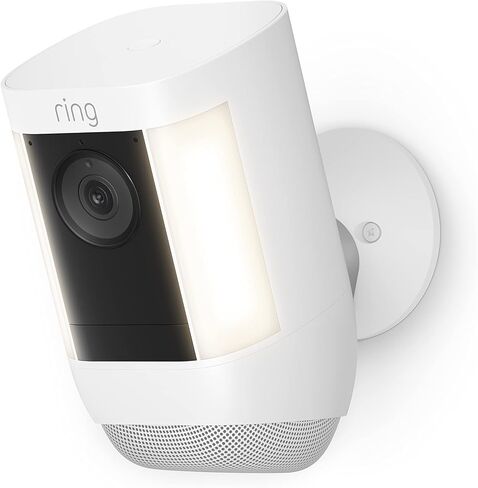 Like-New Ring Spotlight Cam Pro, Plug-In, Home or business security, Retinal 2K Video, Color Night Vision and Two-Way Talk with Audio+, White in Saudi Arabia