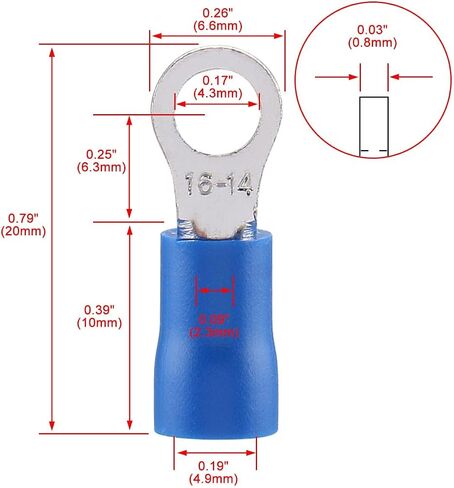 Baomain Ring Terminals Connector Stud Size #8 RV2-4S AWG 16-14 Blue Cap Insulated (1000PCS) in Saudi Arabia