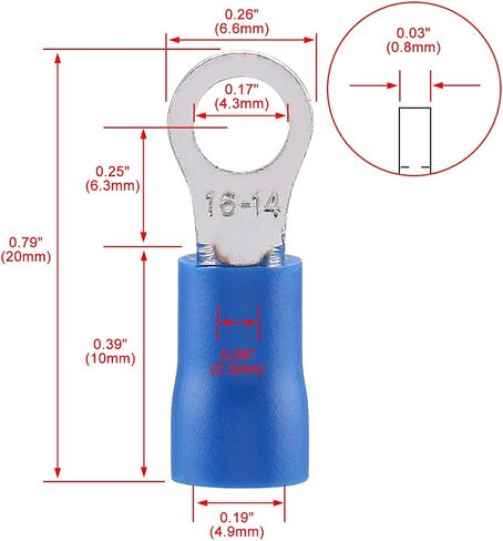 Baomain Ring Terminals Connector Stud Size #8 RV2-4S AWG 16-14 Blue Cap Insulated (1000PCS) in Saudi Arabia