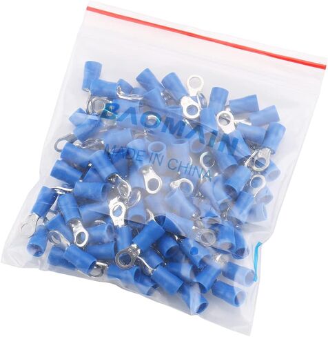 Baomain Ring Terminals Connector Stud Size #8 RV2-4S AWG 16-14 Blue Cap Insulated (1000PCS) in Saudi Arabia