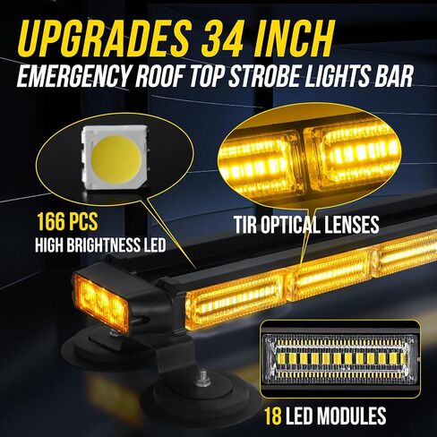 34inch 166 LED Emergency Rooftop Strobe Lights Bar Flashing Safety Traffic Advisor Warning Hazard Snow Plow Light W/Magnet Base for Work Trucks Vehicles Construction Tow Pickup Amber White in Saudi Arabia