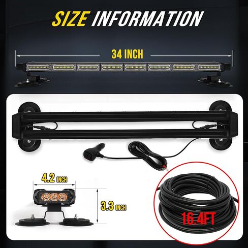 34inch 166 LED Emergency Rooftop Strobe Lights Bar Flashing Safety Traffic Advisor Warning Hazard Snow Plow Light W/Magnet Base for Work Trucks Vehicles Construction Tow Pickup Amber White in Saudi Arabia