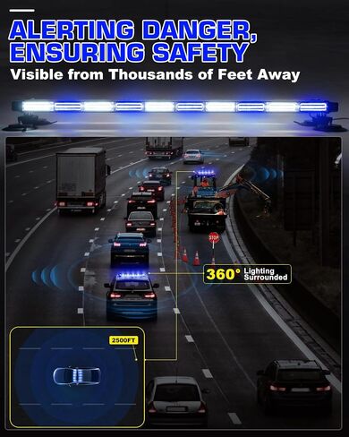 42" Roof Top Strobe Light Bar Amber White Emergency Traffic Advisor Lights, Double Side Warning Safety Flashing w/Magnetic Mount for Construction Vehicles Plow Trucks Pickup, Amber/White in Saudi Arabia